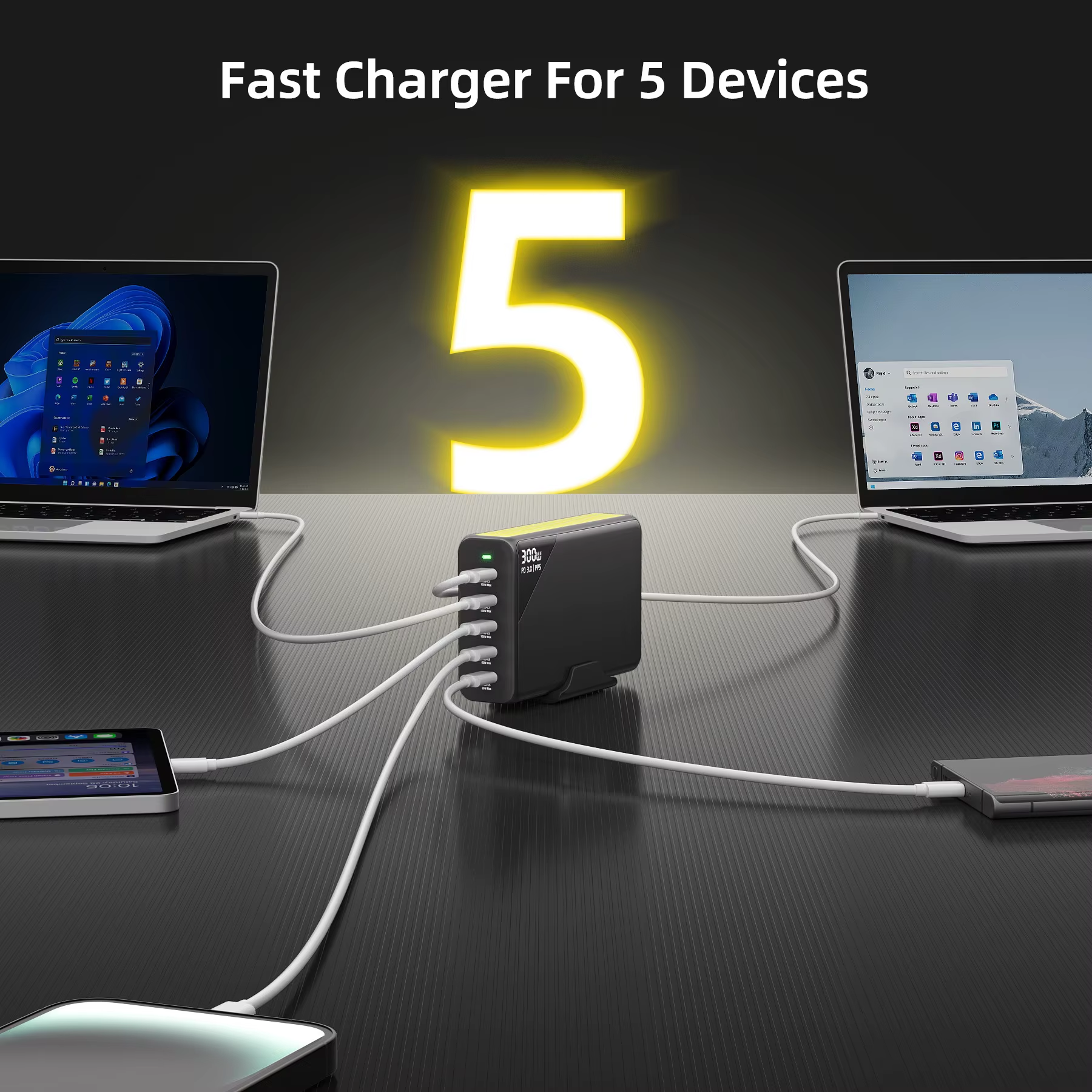 Cogeeker CGK-QC003-300 300W GaN Fast Charger 5-Port USB-C PD Desktop Charging Station - Image 2