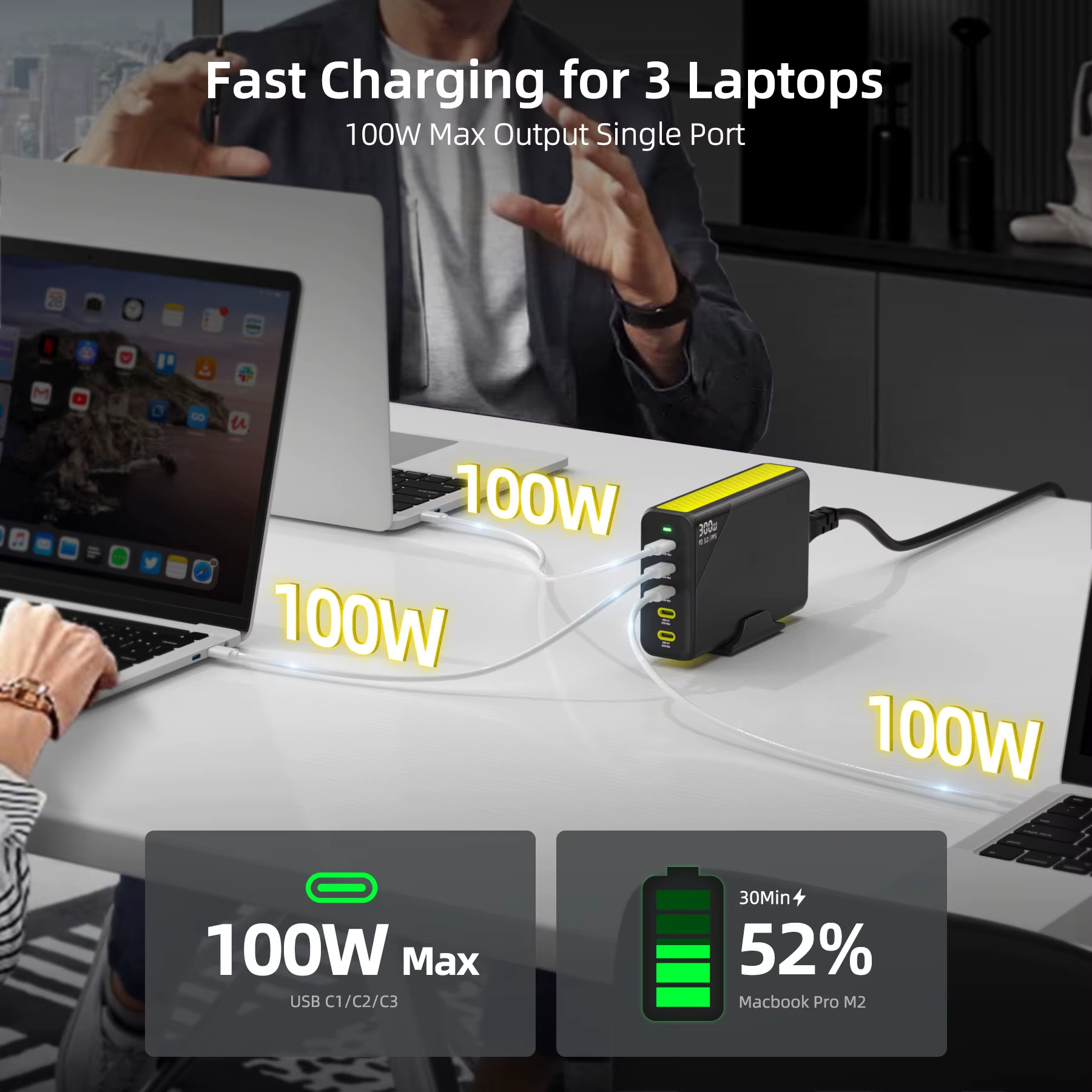 Cogeeker CGK-QC003-300 300W GaN Fast Charger 5-Port USB-C PD Desktop Charging Station - Image 4