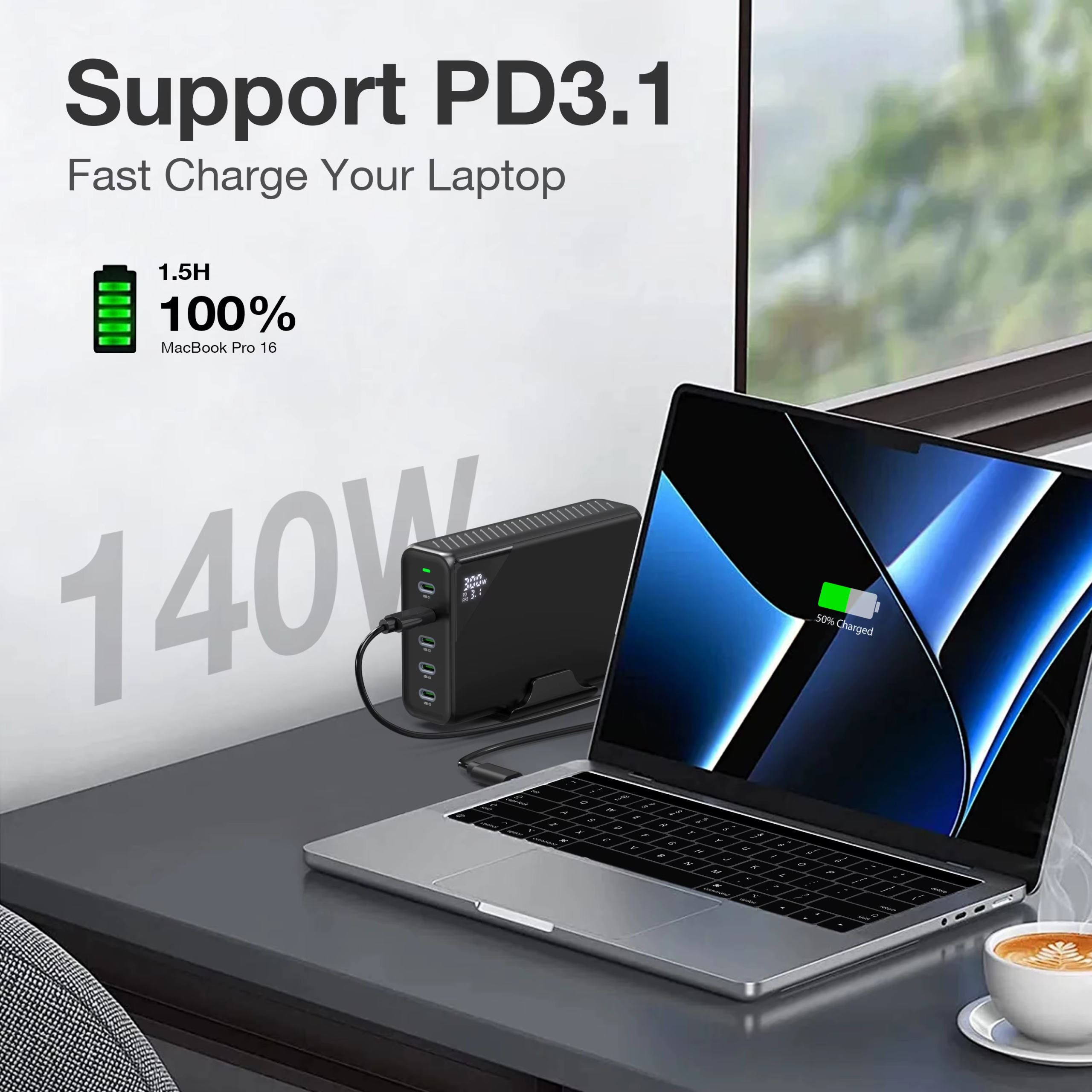 Cogeeker CGK-QC003-300 300W GaN Fast Charger 5-Port USB-C PD Desktop Charging Station - Image 5