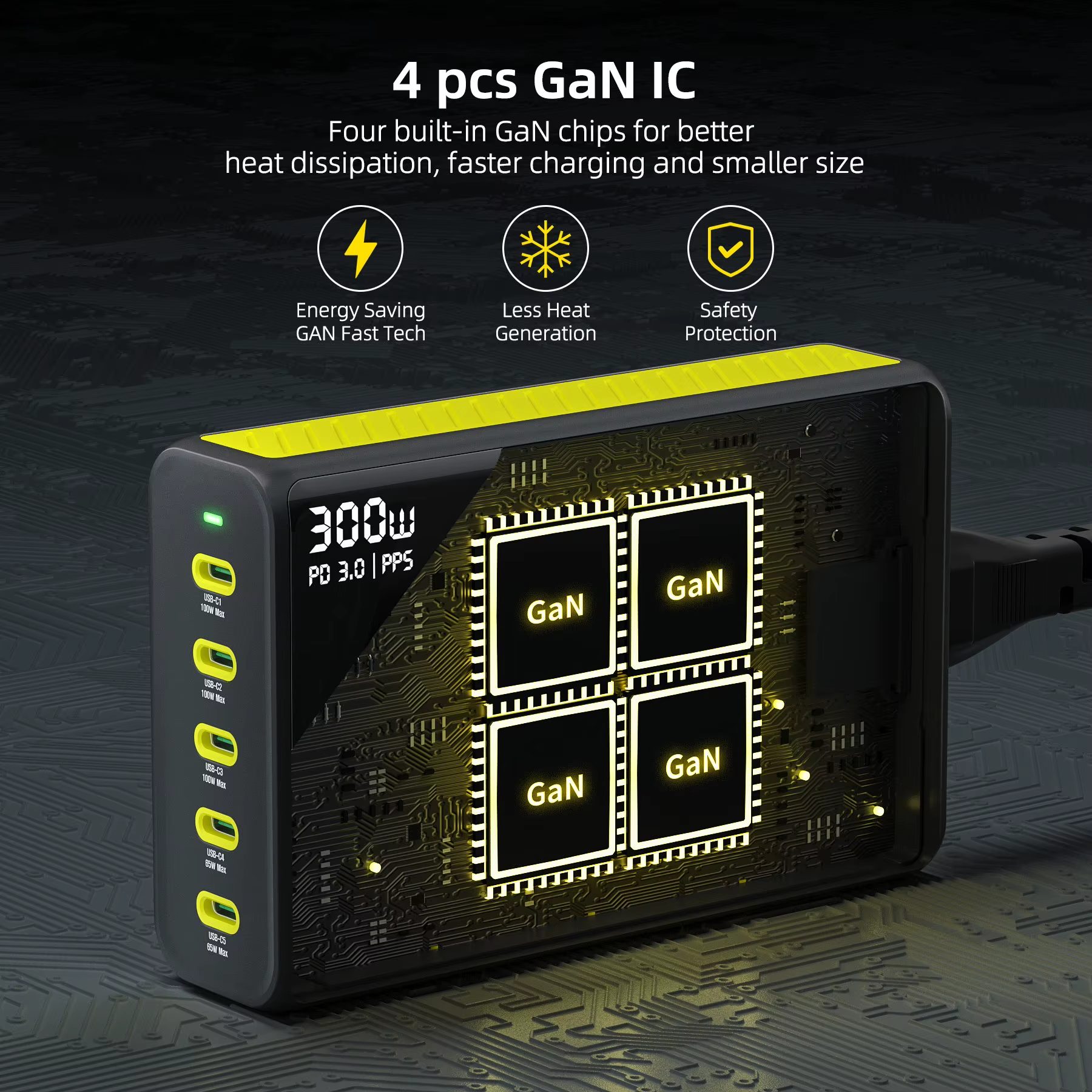 Cogeeker CGK-QC003-300 300W GaN Fast Charger 5-Port USB-C PD Desktop Charging Station - Image 7