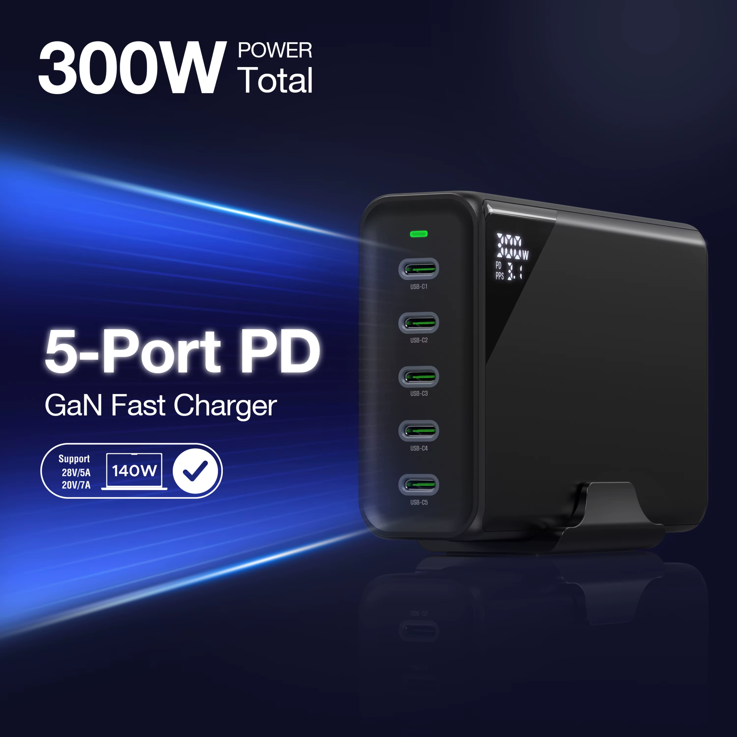 Cogeeker CGK-QC003-300 300W GaN Fast Charger 5-Port USB-C PD Desktop Charging Station - Image 8