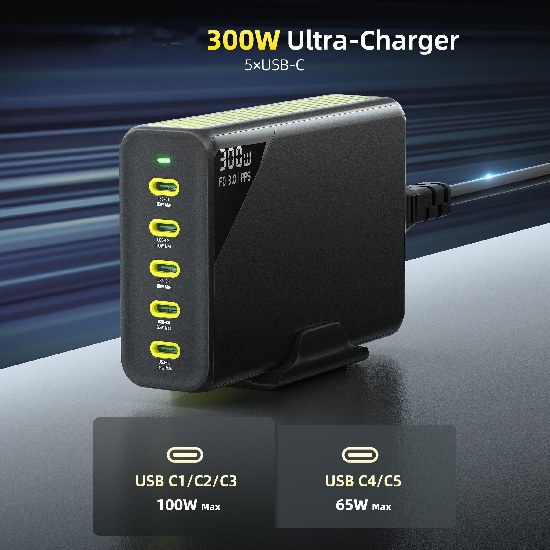 Cogeeker CGK-QC003-300 300W GaN Fast Charger 5-Port USB-C PD Desktop Charging Station - Image 9