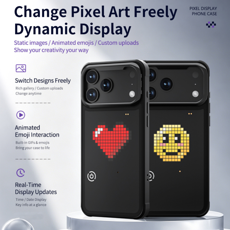 Cogeeker DIY Luminous Pixel Screen Smart Phone Case Retro LED Light Up Glow Cover