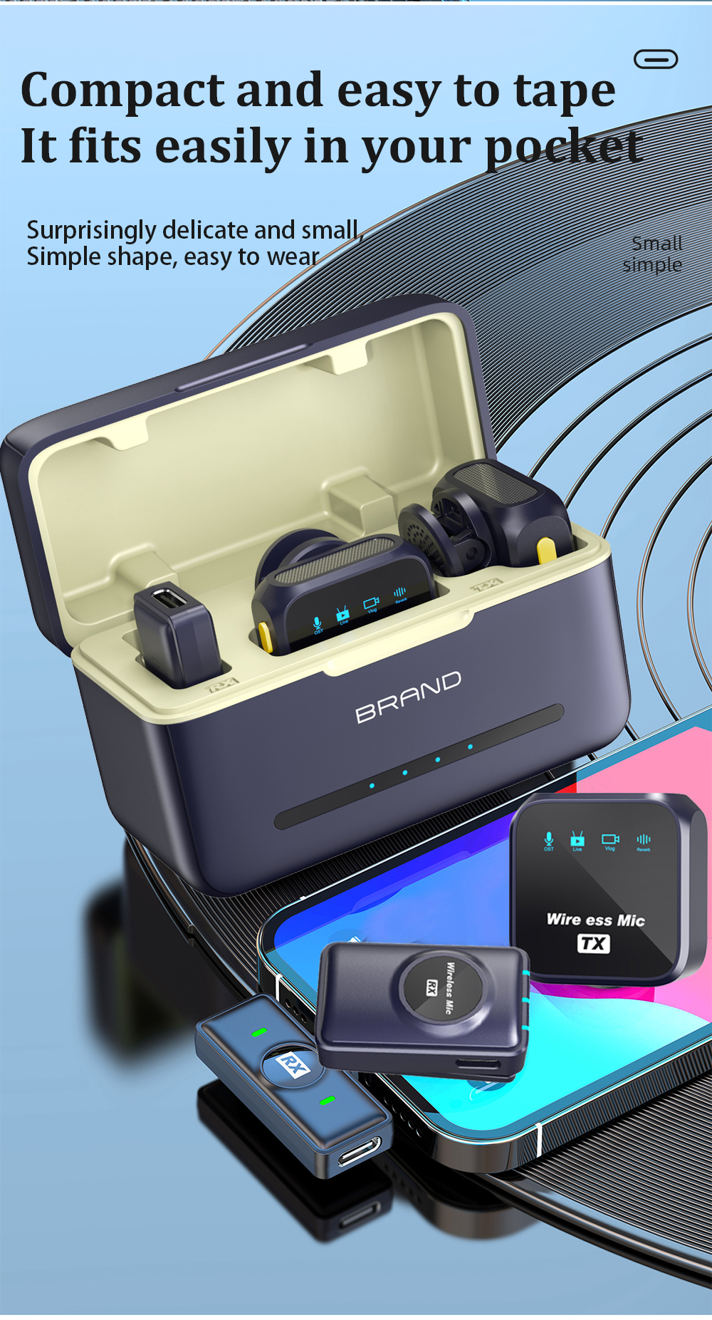 DX12 C Lightweight Mini Portable Wireless Lavalier Microphone for Type-C & Lightning Devices - Image 7